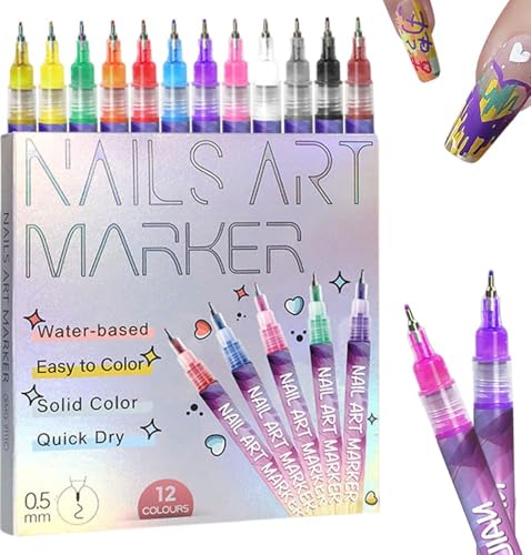 Image of 12 Colors Nail Art Pens Set, Nail Art Markers Polish Pen for 3D Nail Art, Drawing Painting Liner Brush for DIY Nail Art Beauty Adorn Manicure Tool (12 colors)