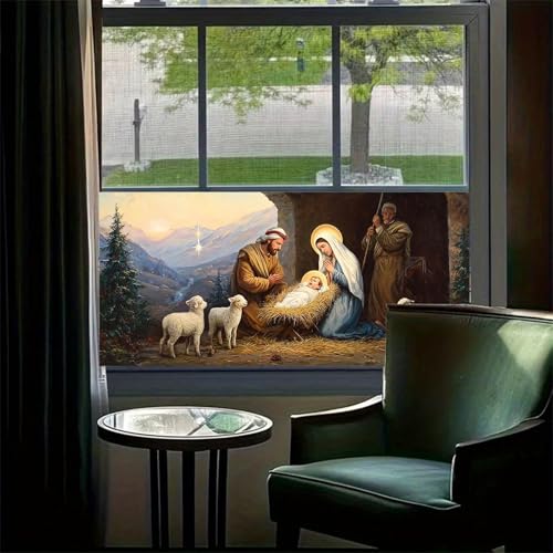 Vinilo decorativo ventana escena nacimiento 39.3x17.7 pulg miniatura 2