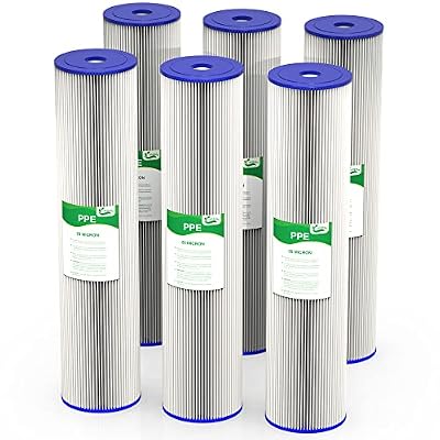 VEGEBE 20 Micron 20-Inch Heavy Duty Whole House Water Filter Replacement Cartridge, Pleated Sediment Water Filters 4.5" x 20" for Well Water, Compatible with ECP5-20BB, R30-20BB, SPC-45-2050, 6 Pack