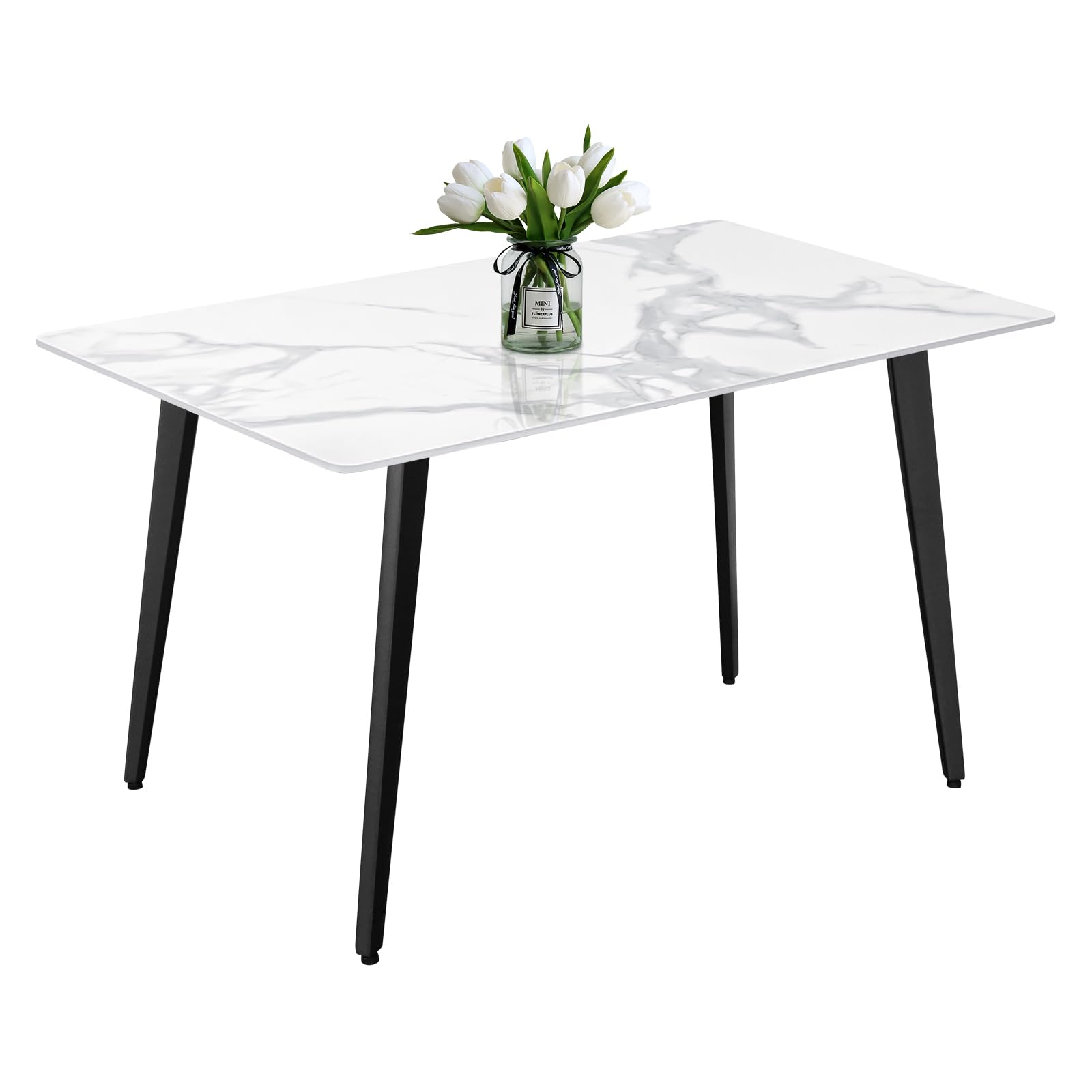 Composite Sintered Stone Dining Table for 4, Rectangle Modern Kitchen Table with Durable Metal Legs for Dining Room Restaurants (White, 48" L x 28" Wx30 H)