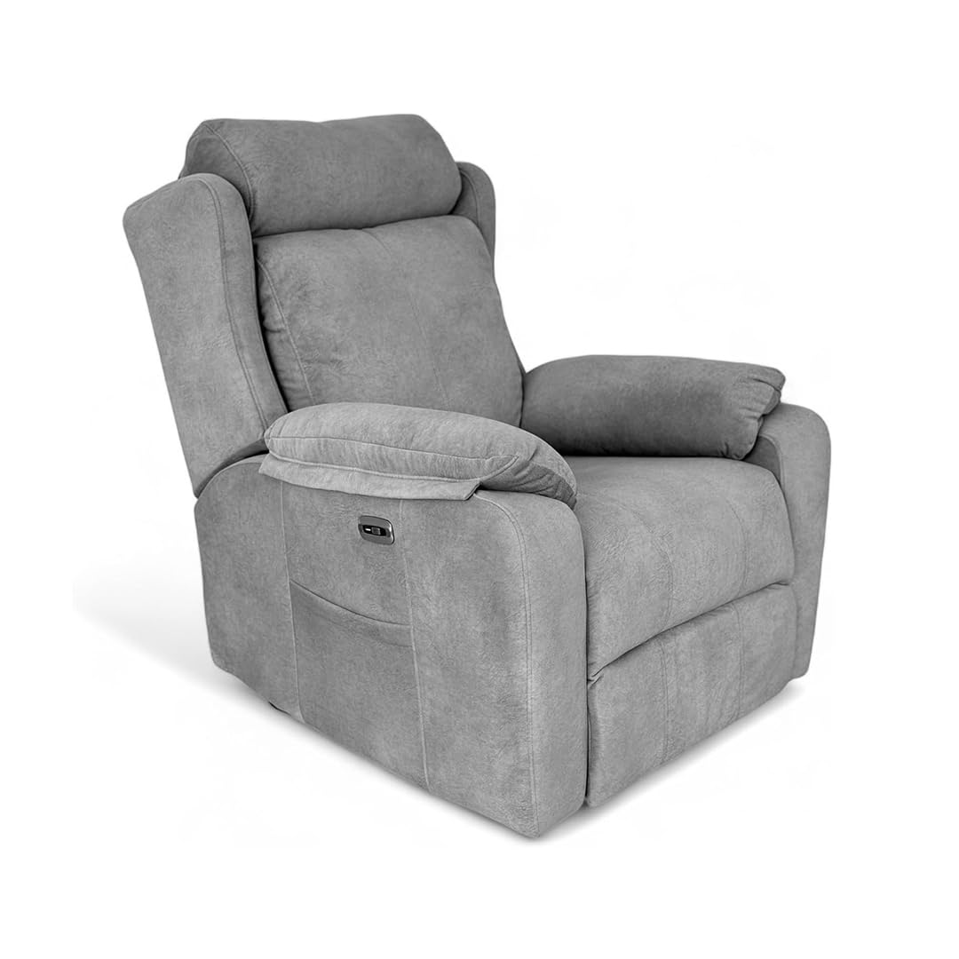 Genérico Sillon Relax Reclinable Electrico, Gravedad Cero | Desenfundable, Botonera Cromada con Puerto USB | Madera de Pino | Sillones Reclinables | Relax | Silla Sofa | Electrico Moderno | Gris