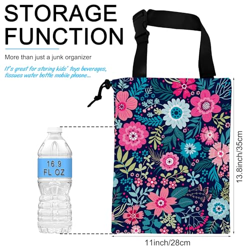Image of Car Trash Bag Hanging Tropical Flower Trash Can Waterproof Garbage Bag Hanging for Car Back Seat with Adjustable Straps and Drawstring for Car Accessories Vehicle Travelling