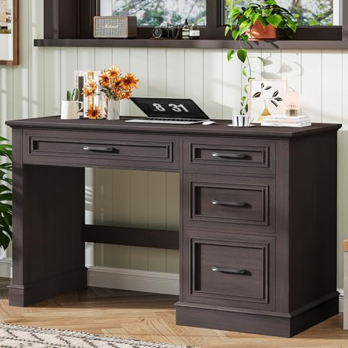 Image of Farmhouse 47 inch Executive Desk with File Drawer, Computer Desk with 4 Drawers, Workstation for Writing, Study, Home Office, Espresso.