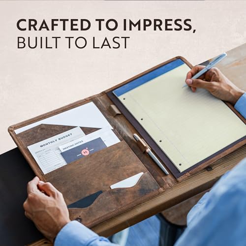 moonster leather portfolio professional organizer padfolio  resume folder with luxury pen - leather binder portfolio writing pad with business card holder - portfolio folder for men amp women