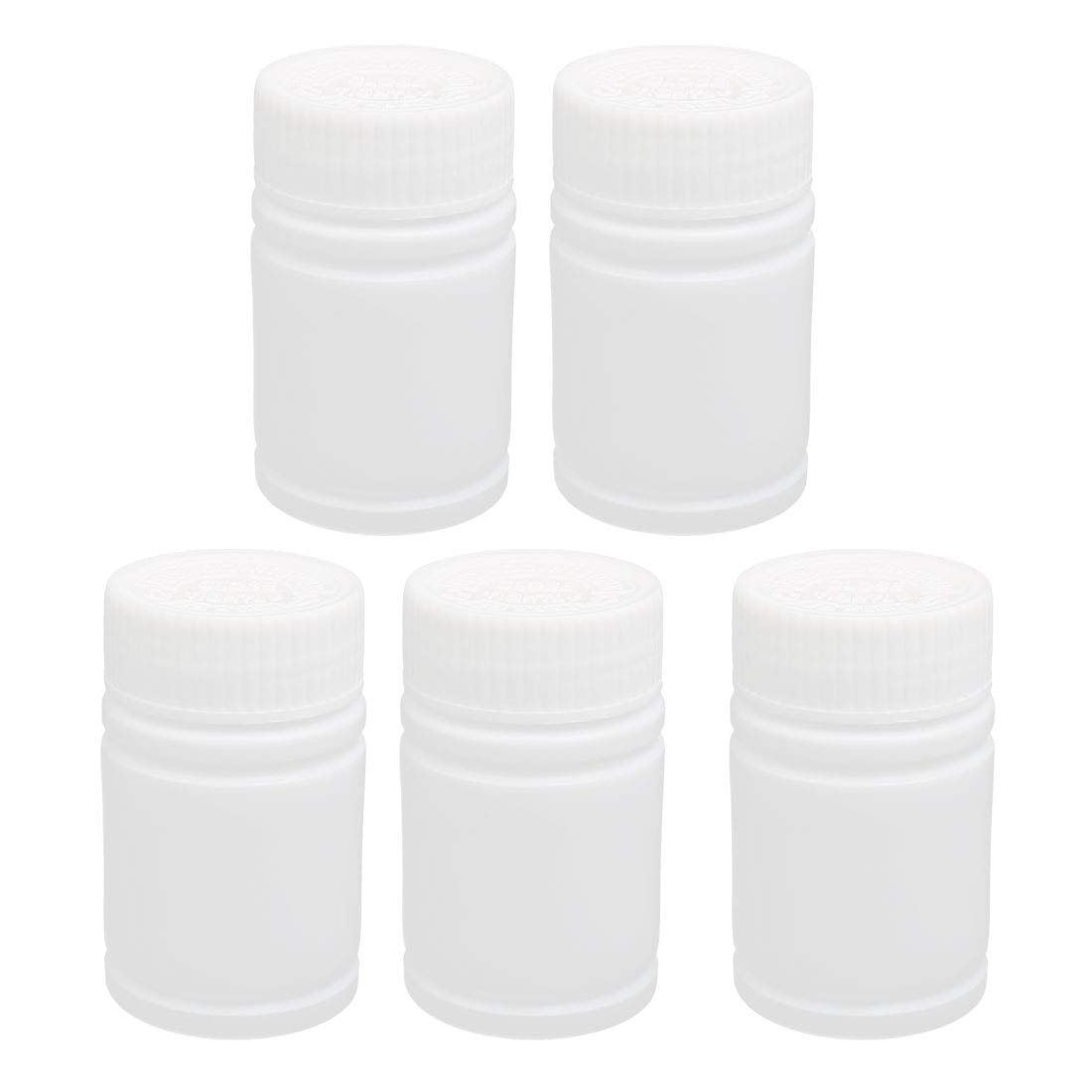 Aexit 5Pcs 60ml gauge HDPE Plastic White Wide Mouth Round Solid Powder Bottle Storage Jar