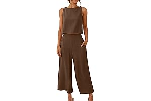 Women's Spring Summer Casual Vacation Outfits: JEGULV Sleeveless Crop Top and Wide Leg Pant Set