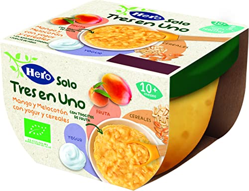 Hero Solo Tarrina de Mango, Melocotón, Yogur y Cereales con trocitos para Bebés a partir de 10 meses, 120gr Cover
