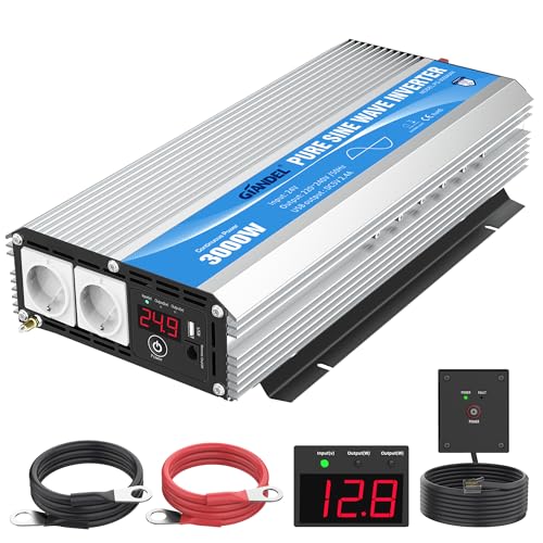 GIANDEL 3000W Power Inverter 24v 220v Onda Sinusoidale Pura Invertitore di Potenza con 2 presa AC e Telecomando & Porte USB per auto,camion camper