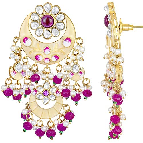 Aheli Indian Traditional Brass And Kundan Dangle Earrings For Women & Girls, Cream #TOP3