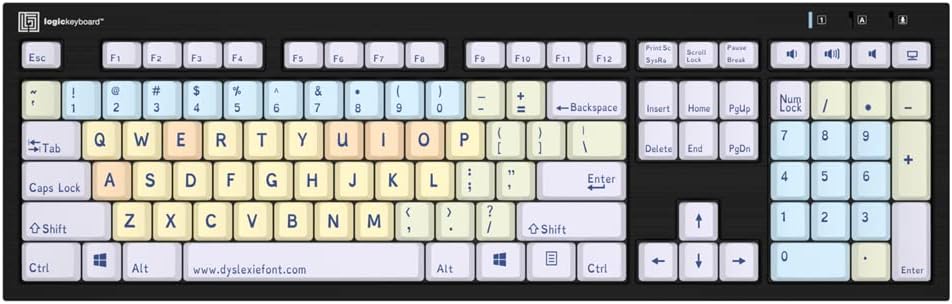 Logickeyboard with Dyslexie Font • A Unique Typeface to Make Reading, Learning, and Working Easier • USB Wired • Two Built-in USB Ports • Plug and Play with Windows 7-11