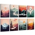 ARPEOTCY Acoustic Art Wall Panels for Bedroom, Recording Studio, TV, podcast, 48x32in, Mountain Forest Illustration Wall Decor, Soundproof Sound Absorbing, 8pcs