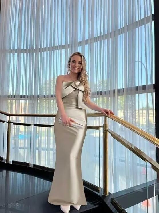 One Shoulder Prom Dresses for Women Mermaid Satin Cocktail Dresses Long Bodycon Formal Evening Party Gowns with Bow4