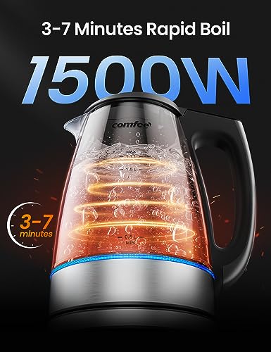 Image of COMFEE' 1.7L Glass Temperature-Control Electric Kettle with 6 Preset Modes