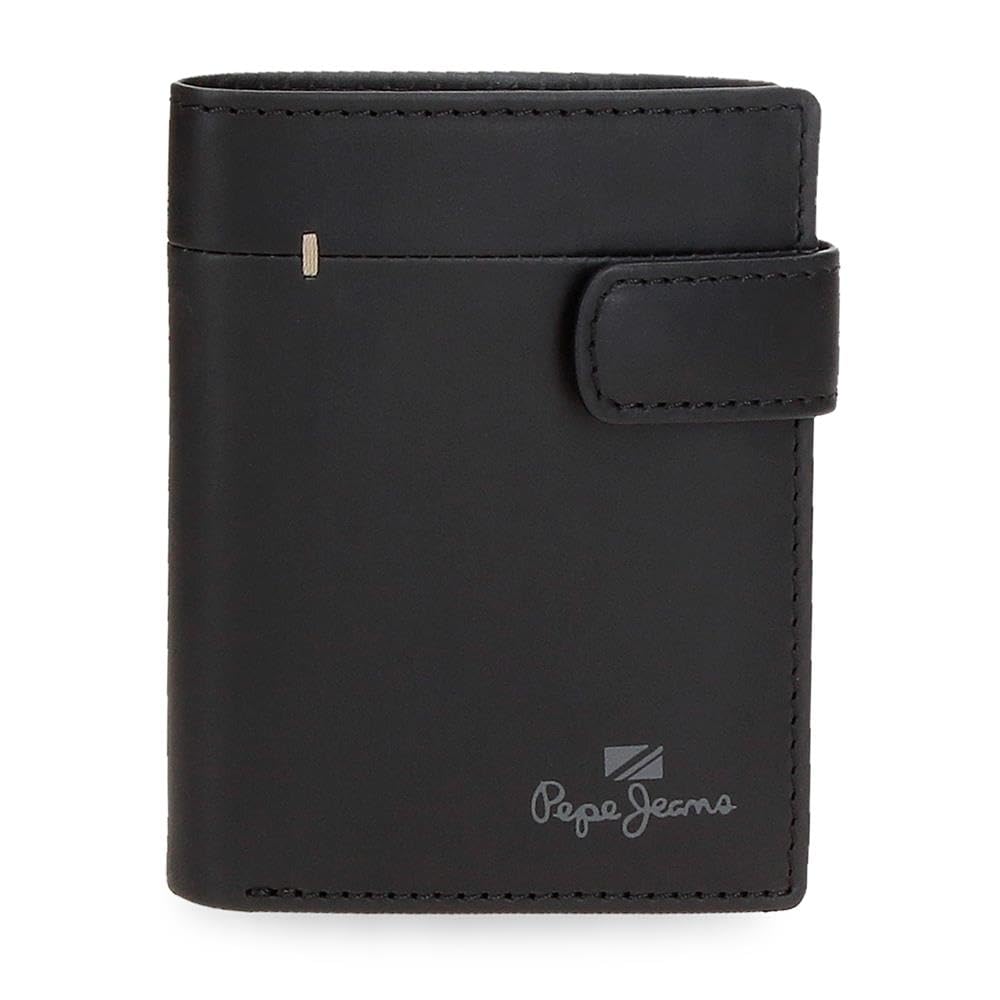 Pepe Jeans Staple Cartera Vertical con Cierre de Clic Negro 8,​5x10,​5x1 cms Piel