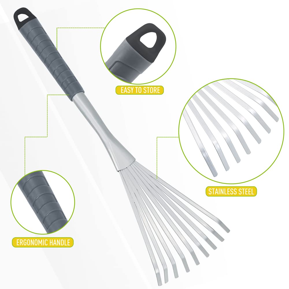 Altdoff Grabie strzechą, regulowane i ręczne grabie, zestaw grabi do liści o szerokości 43–160 cm, z 24 metalowymi cynami, wielokrotne grabie ogrodowe używane do liści, trawników, strzechy, żwiru