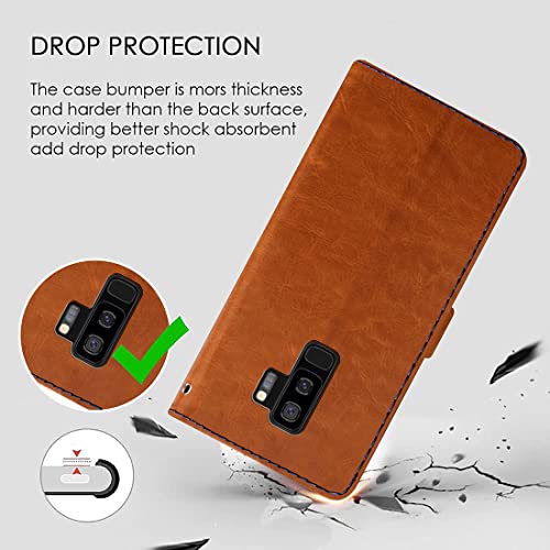 Image of Flip Cover Back Case for Samsung Galaxy S9 Plus | Premium Leather Finish | Inbuilt Pockets & Stand | Flip Cover Back Case for Samsung Galaxy S9 Plus (CamelBlue)
