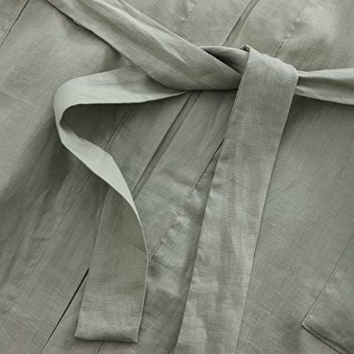 Image of Amazhiyu Womens Pure Linen Mid Length Kimono Robes Lightweight Long Sleeve Bathrobe