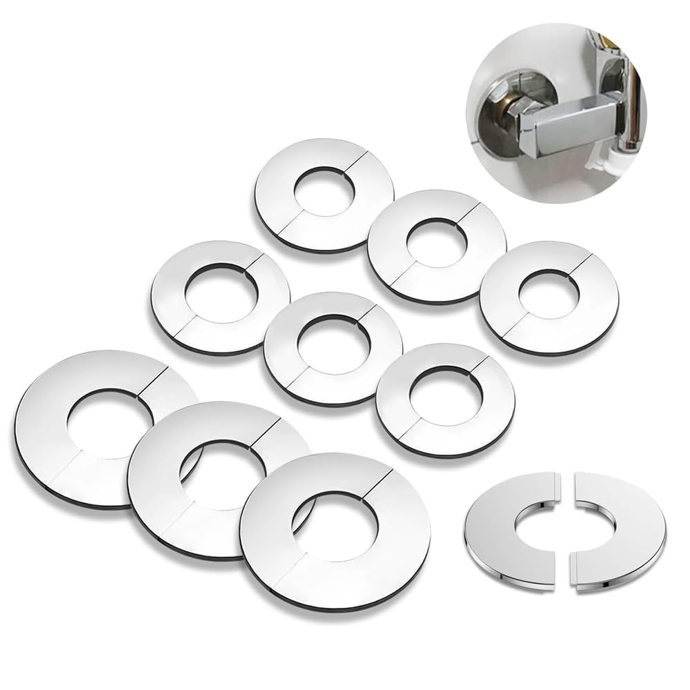 Khazna Decorative Faucet Cover Pipe Covers, Escutcheon Plate, Split Pipe Flange Pack of 9, Stainless Steel Plumbing Cover Plates, Self Adhesive Water Pipe Cover for 24mm 34mm 52mm Diameter Pipe
