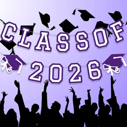 Image of Class of 2026 Graduation Banner University College Grad Garlands Decoration Party Supplies High School Colors Purple White