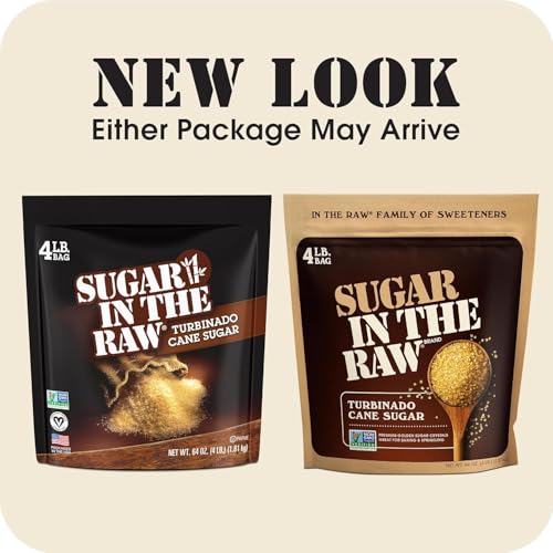 Image of Sugar In The Raw, Granulated Turbinado Cane Sugar Bag, 4 LB | Pure, All-Natural Turbinado Bulk Sugar, Non-GMO Project Verified, Kosher, Vegan and Gluten Free