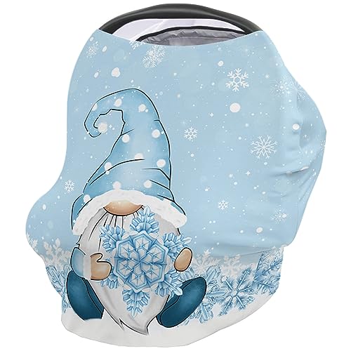 Nursing Cover for Breastfeeding Scarf, Christmas Gnome Snowflake Snow Blue Baby Car Covers Super Soft Multi Use for Canopy Shopping Cart Cover Blanket Stroller Cover