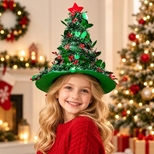 3D Sequin Christmas Tree Hat for Girls Kids Xmas Holiday Party Decoration | Christmas Tree Hat, 3D Xmas Trees, Sequin, Wide Brim, Novelty Funny Holiday Party Hat for Christmas Performance Accessories - image 2