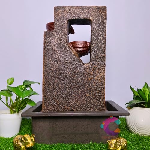 Image of Decorative Water Fountain for Home Decor, Office, Indoor & Outdoor, Garden, Puja Room, Vaastu, Reception, Spa, Gifting. (Black Leaf Diya)