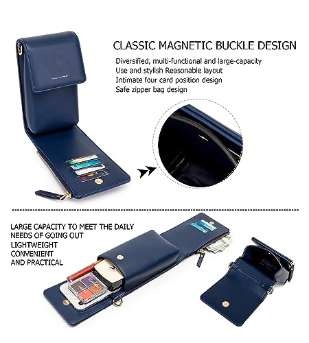 Image of myfriday Small Cell Phone Crossbody Bag, Multi-pocket & 6 Card Slots | 6 card slots, multi-pocket zipper layout and soft synthetic leather keep phone, lipstick, coins and keys ready outdoors