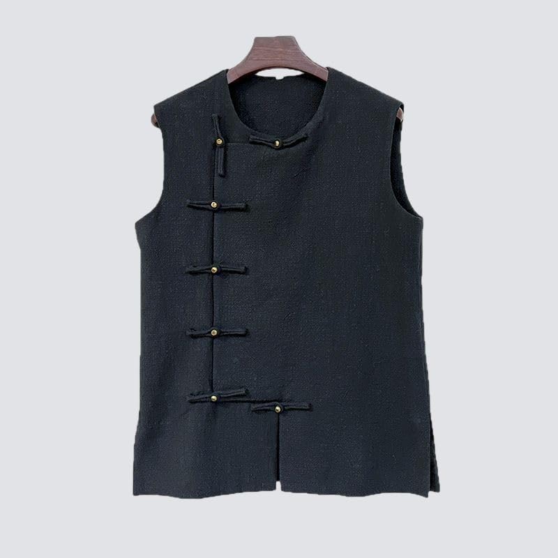 Chaleco sin mangas de estilo chino para hombre con cuello redondo holgado 5