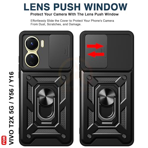 Image of Armor Bumper Back Cover Case for Vivo T2X / Y56 / Y16 | Rotating Camera Cover, Ring Holder & Kickstand | Heavy Duty & 360 Degree Protection Vivo T2X / Y56 / Y16 Back Cover (Black)