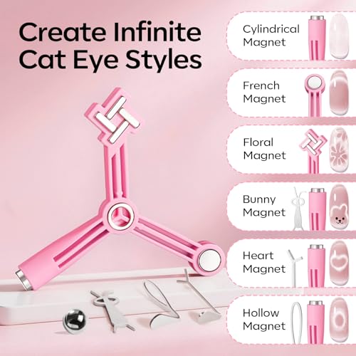 Image of Modelones Gel Polish Cat Eye Magnet for Nails, 5 PCS Nail Magnet Tool Set for Cateye Gel Polish, 4-in-1 Cat Eye Nail Magnet with Magnetic Bead, Heart, Bunny &Circle Cat Eye Magnets for DIY Nail Art