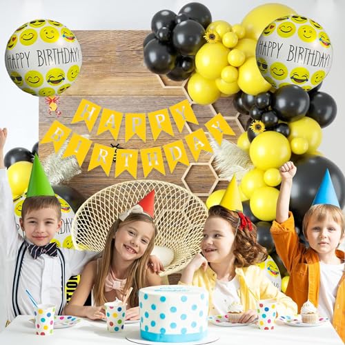 Image of Rozi Decoration Smiley Theme Birthday Decoration Set of 45 Pcs - Yellow Emoji Kit for Girls