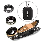 COOCHEER Magnetic Fisheye Camera Lens 3 in 1 Kit 198 Degree Clip On Fisheye Lens,15x Macro Lens 0.63x Wide Angle Lens for Iphone, Camera, Laptops, Ipads(Gold)