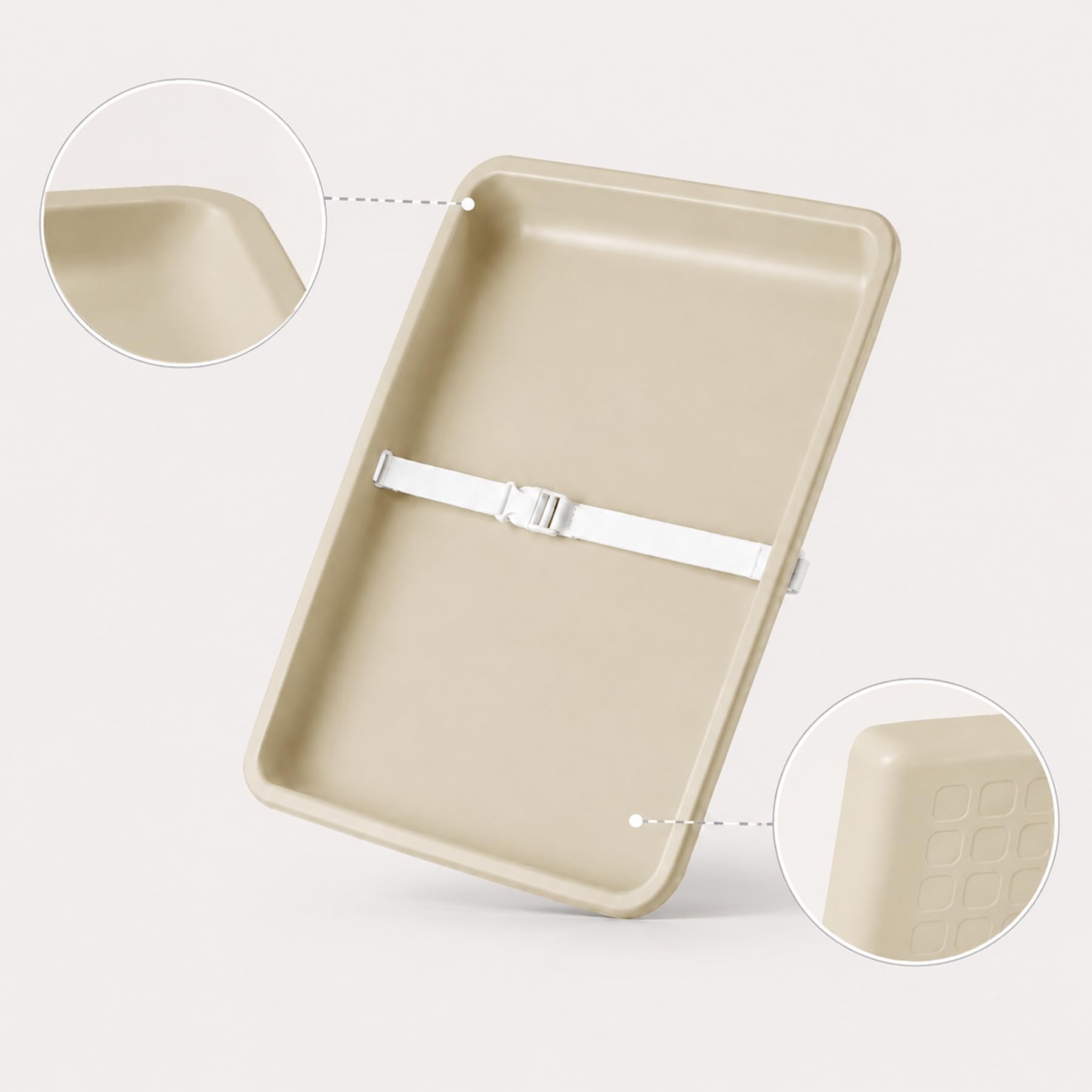 Cambiador de bebé, cambiador portátil de poliuretano, impermeable, fácil de limpiar con hebilla ajustable, parte inferior antideslizante (beige)
