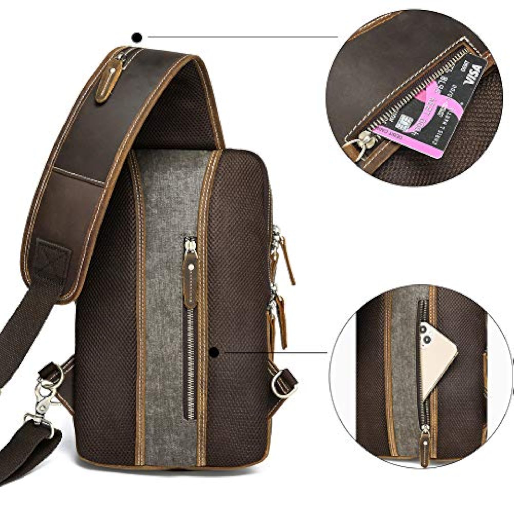 Vintage Full Grain Leather Sling Bag Crossbody Chest Daypack
