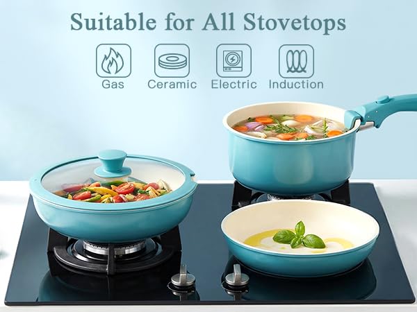 Image of GIPP 5pcs Pots and Pans Set Non Stick, Nonstick Cookware Set Detachable Handle, Ceramic Pots for Cooking Non Stick with Removable Handle, RV Cookware Set for All Stoves, Light Blue Gradient