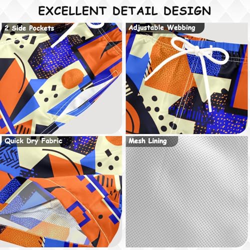 Boys Quick Dry Swim Trunks with Pockets Geometric Pattern Basketball Beach Shorts for Kids, Toddler Swimsuit Boy3