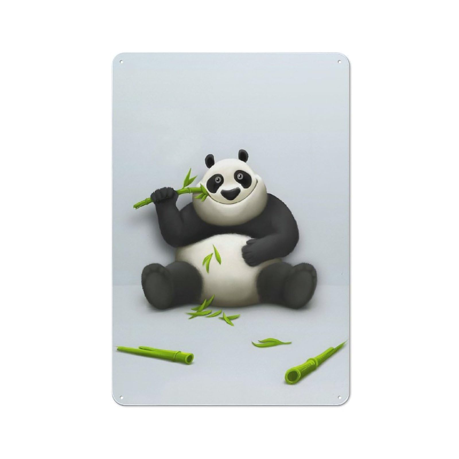 Panda And Bamboo Tin Wall Plaque 30x20cm, Rustic Farmhouse Wall Decor for Dining Room, Cafe, Entryway Or Family Room