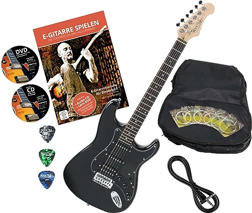 Rocktile Pro ST60-BK Guitare électrique Black avec accessoires - Les Beatles, Paul McCartney, John Lennon, RIngo Starr, George Harrison Rocktile Pro ST60-BK Guitare électrique Black avec accessoires