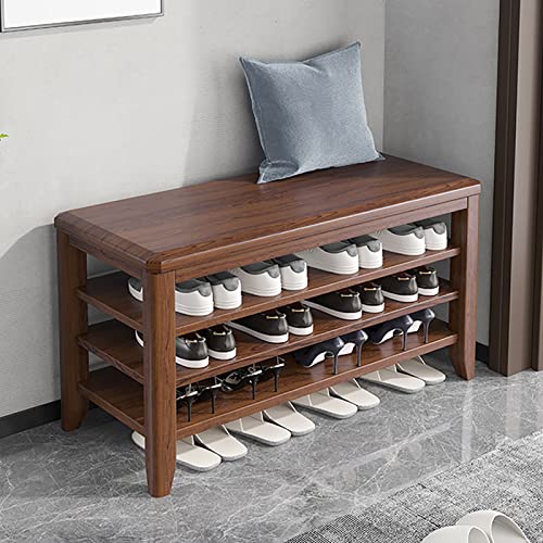 Étagère à chaussures en bois massif de noyer, banc d'entrée à 3 niveaux pour salon et chambre