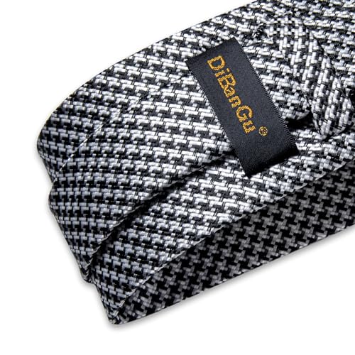 Image of DiBanGu Striped Tie Set for Men Silk Woven Plaid Necktie and Pocket Square Cufflinks Business Wedding