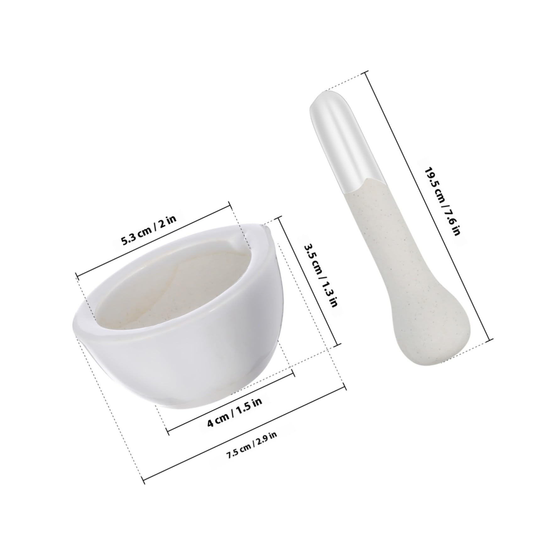 Set Mortaio e Pestello in Porcellana Bianca 60mm, Ciotola per Macinazione Spezie e Pillole Bordi Arrotondati, Utensili da Cucina per Preparazione Integratori e Condimenti