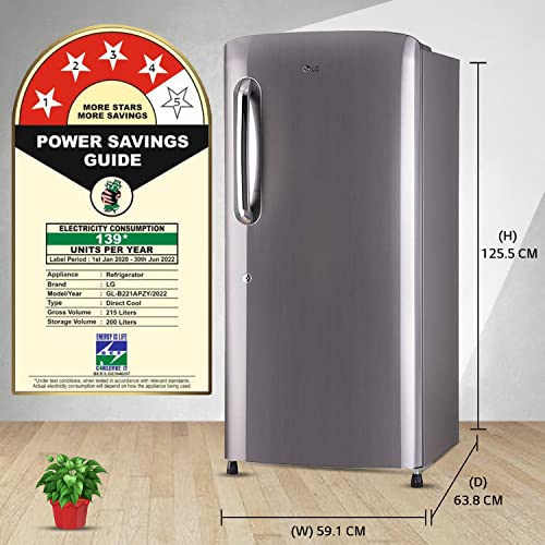Image of LG 215 L 4 Star Inverter Direct Cool Single Door Refrigerator (GL-B221APZY, Shiny Steel), Free 1 Year Extended warranty