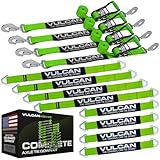 VULCAN Complete Axle Strap Tie Down Kit with Snap Hook Ratchet Straps - High-Viz - Includes (4) 22 Inch Axle Straps, (4) 36 Inch Axle Straps, and (4) 8' Snap Hook Ratchet Straps
