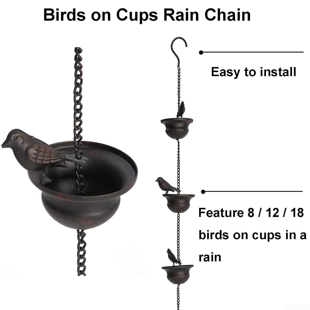 Cadena de lluvia de hierro para exteriores, cadena de lluvia de metal, diseño de pájaros, cadena de lluvia para decoración de canalones