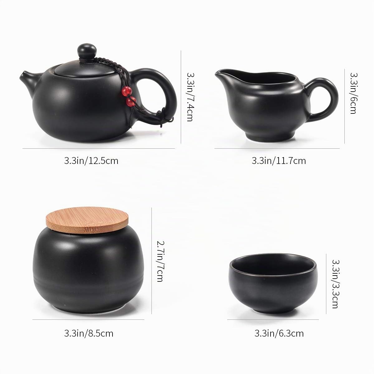 Théière chinoise avec plateau et infuseur - Théière portable en porcelaine - Sac tout-en-un - Pour extérieur, pique-nique, affaires, hôtel (noir)