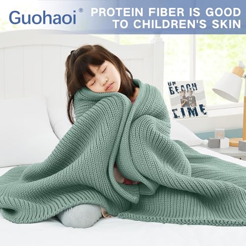 Guohaoi Knitted Weighted Blanket for Adults (Haze Green 60"x80" 17lbs) No Beads Cooling Throw Blanket for Hot Sleepers, Home Decor Breathable Chunky Knit Heavy Blanket Use on Queen/King Size Bed