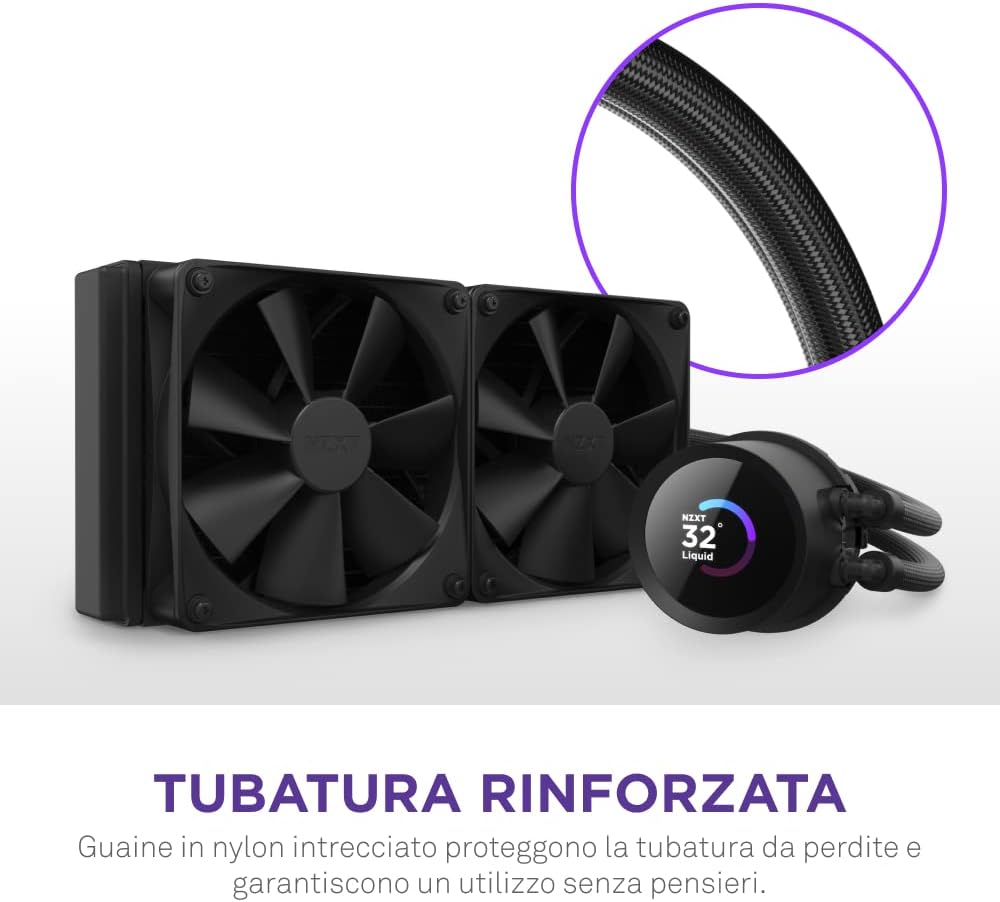 Kraken 240 - RL-KN240-B1 - Raffreddamento a liquido CPU AIO 240 mm - Display LCD quadrato da 1,54" personalizzabile - 2 ventole F120P - Nero - Sistema di raffreddamento - Immagine 6