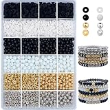 2420 PCS Clay Beads for Jewelry Making 6mm Black and White Clay Gold Silver Spacer Heishi Beads for Bracelets Making Flat Round Polymer Frendship Beads Kit (Clay & Glass Beads)