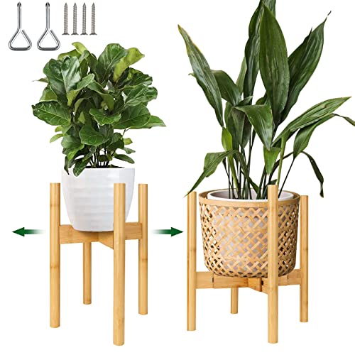 SHANQ - Juego de 2 soportes ajustables de bambú para plantas, moderno soporte expandible para plantas, soporte de madera para macetas para interiores y exteriores, apto para macetas de 22 a 30 cm Cover